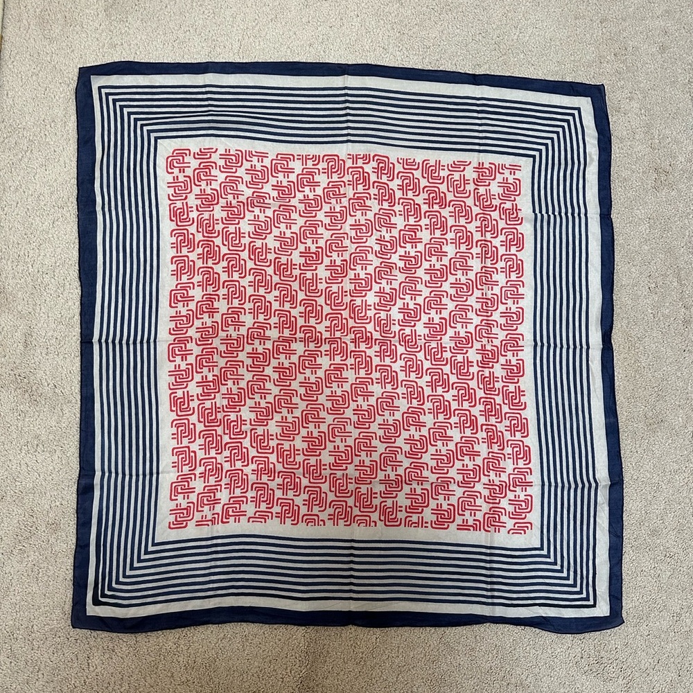 Silk Navy & Red Patterned Square Scarf